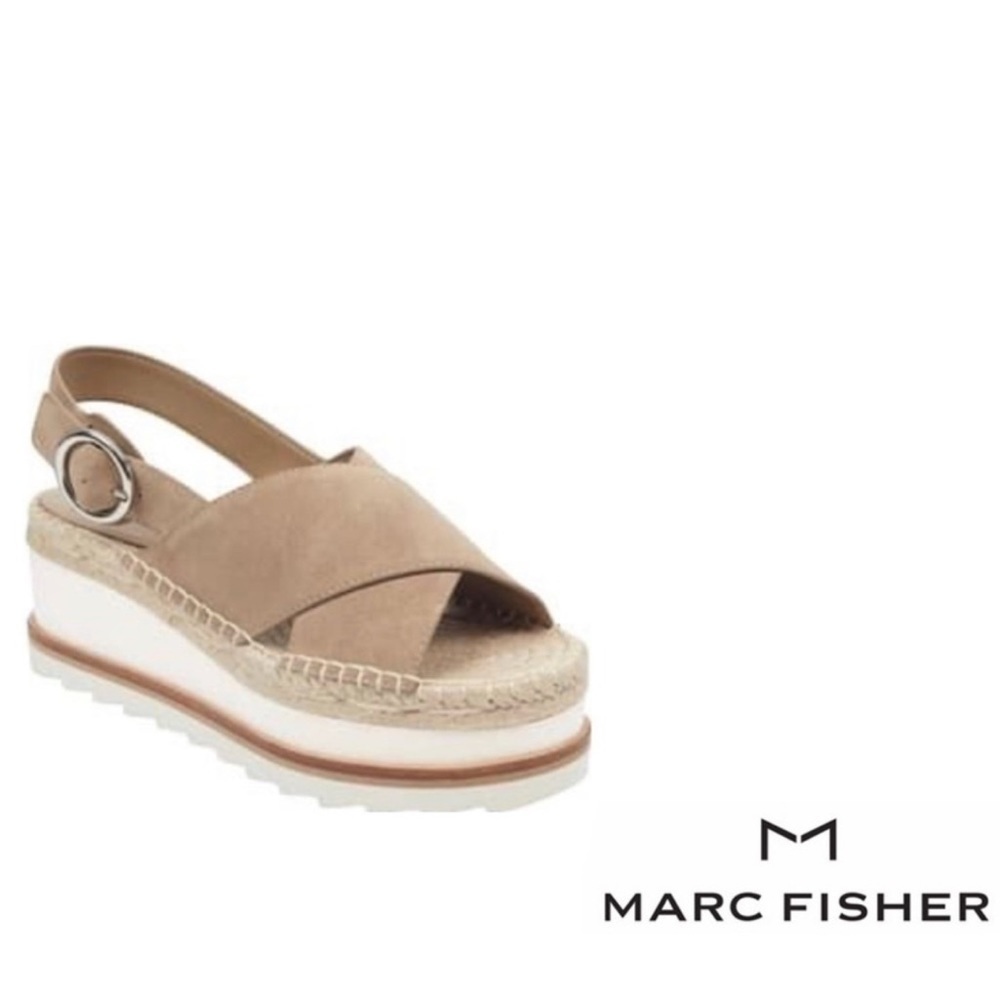 Marc FISCHER Glenna suede raffia platform wedge sandal size 6.5